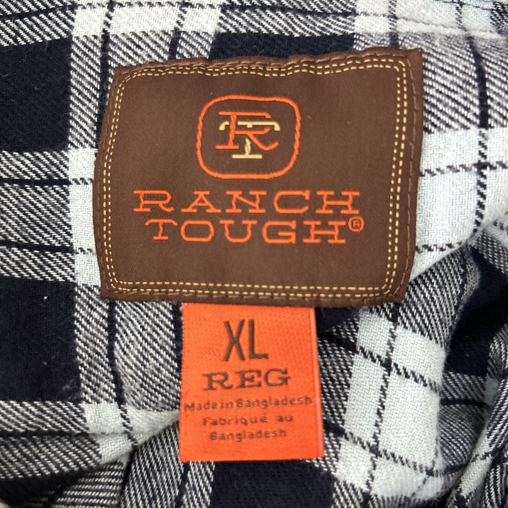 Ranch Tough Flannel Shirt Men Size XL‎ Western Light Blue Black Plaid Button - Picture 5 of 7